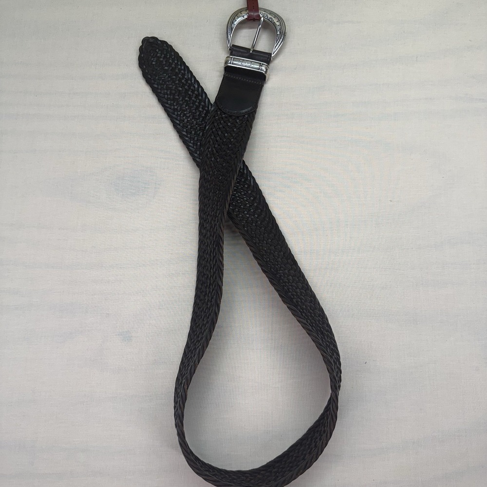 Brighton Womens XL Black Braided Leather Western Belt Silver Buckle B21308 NEW